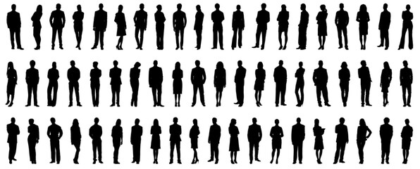 Collection of business people. silhouette, Businessman and woman standing in pose on isolated white background. - obrazy, fototapety, plakaty