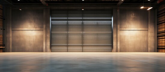 An empty warehouse with opened shutter doors, showcasing numerous shelves filled with books. The shelves are neatly organized and packed with various genres of books,