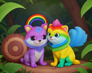 Cute rainbow pet animal, Oil Painting - 754202624