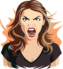 Vector graphic of an angry woman with a fierce expression and waving hair