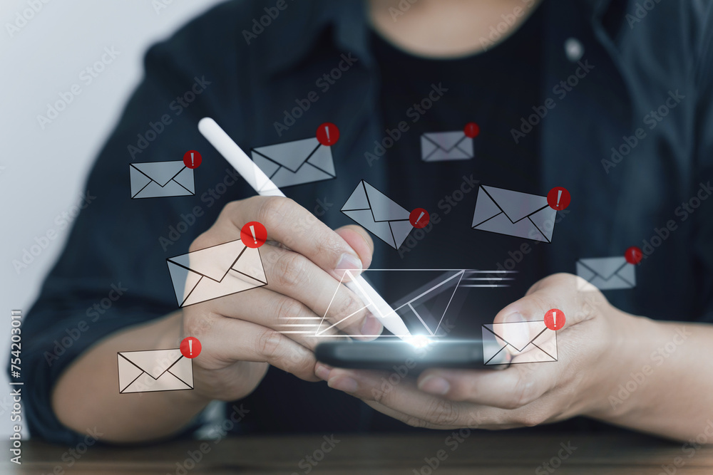 Poster email alert alarm, email notification for spam mail and inbox message alert, business e-mail communi