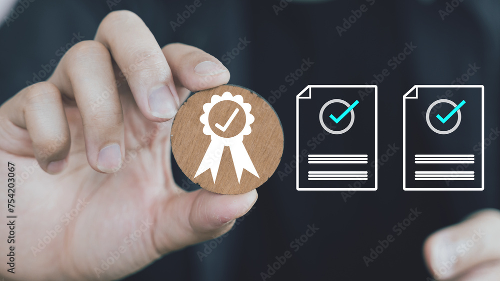 Aufkleber quality standard certificate with check list data feedback for quality warranty. standardization, ce