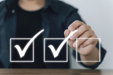 Correct mark for Quality Guarantee, Checkmark, quality assurance and QA, QC control, certification Standardization, certification. Compliance to regulations service and ISO standards.