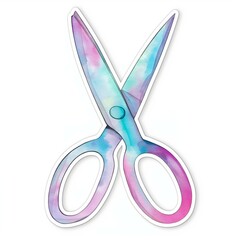 Multi-colored scissors, watercolor, for design, 3d sticker.