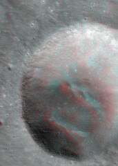 Lunar surface 3d anaglyph of  Segers crater. Use red/cyan 3d glasses. Image from the Lunar Reconnaissance Orbiter Camera (LROC), NASA/GSFC/Arizona State University.