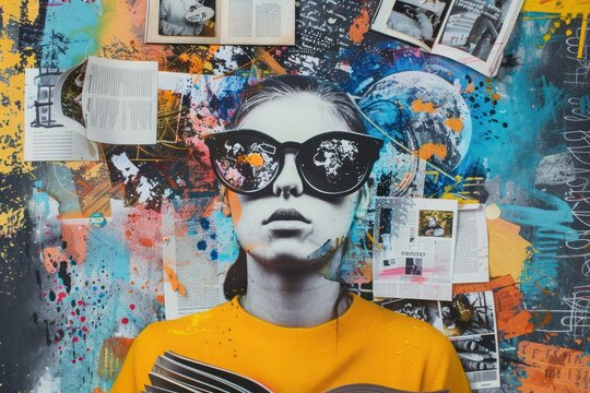 Modern creative collage on the theme of studying at school or college