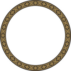 Vector golden round Belarusian national ornament. Ethnic circle gold border, Slavic peoples frame.