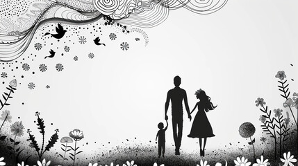black and white art of beautiful greeting card,banner or poster for Parents day. mothers day , fathers day