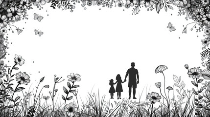 black and white  silhouette of a family , happy father's day or parents day, 8 may, can be used as cards, banners, posters 