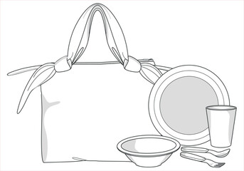 BAG, Tote bag, purse, women's shopping bag and makeup bag vector design template, technical drawing flat sketch.