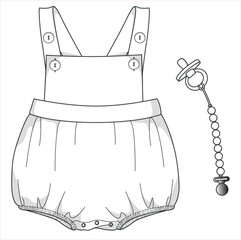 Baby Girl Bodysuit Fashion Flat Sketch Vector Template and Mock Up for Stylish Infant Apparel. Infant Fashion with Editable Technical Drawing Vectors. Babywear collection for designers.