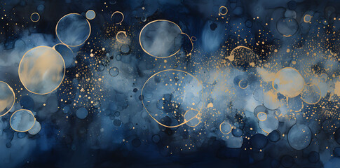 Watercolor blue gold circle template abstract background
