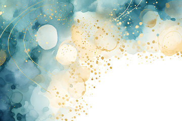 Fototapeta na wymiar Watercolor blue gold circle template abstract background