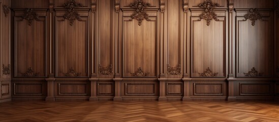 This room features classic wood paneling on the walls and a wooden floor, creating a warm and cozy atmosphere. The space is currently vacant, allowing the natural beauty of the wood to stand out.