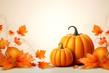 Paper art style of pumpkins on wood autumn background
