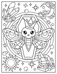 Moth, insect, moth of death. Coloring book for children. Coloring book for adults. Halloween.