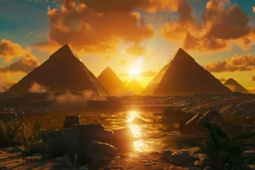 Foto op Canvas sun is shining past the pyramids at sunset © AAA