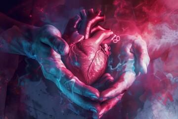 people holding a heart in their hands - obrazy, fototapety, plakaty