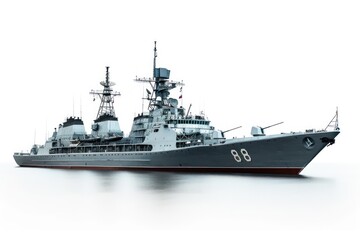 3d rendering of a navy ship in flight on a white background
