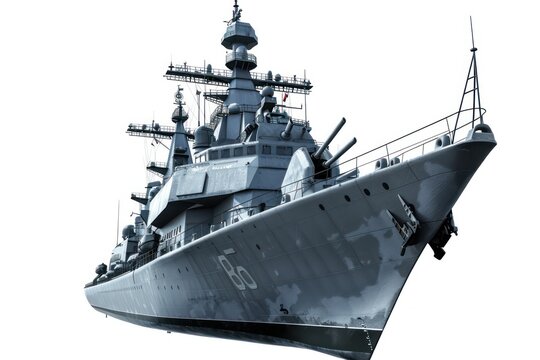 3d rendering of a navy ship in flight on a white background