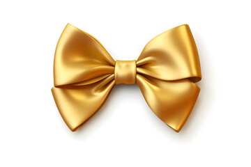 Golden ribbon bow isolated on white background