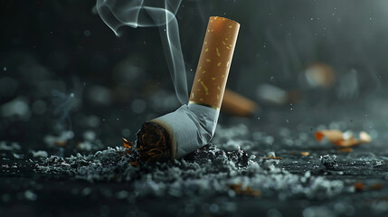 Used cigarette butts. non-smoking campaign concepts, health concepts and those around them. Generative AI illustration 