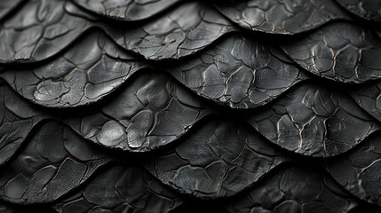 Black scales.Dragon snake lizard scale pattern texture background, generative ai