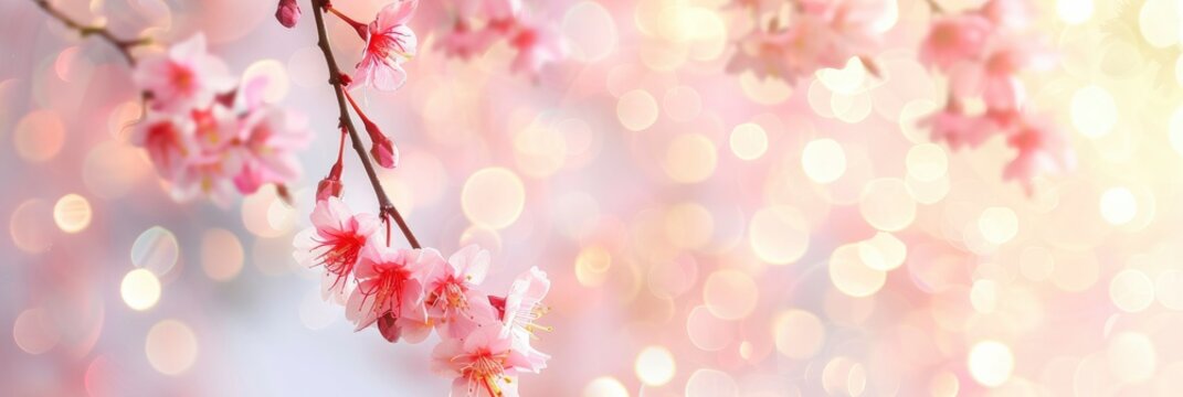 Sakura flower branch against a bokeh background
