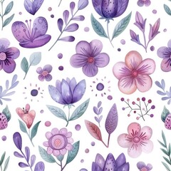Pastel Blossoms. Seamless Pattern of Watercolor Flowers in Soft Pastel Hues, Creating a Delicate and Charming Floral Design.