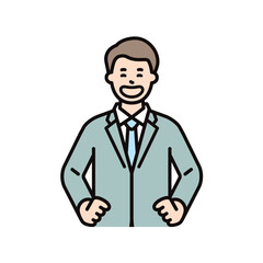 腰に手を当てて堂々とした自信に溢れる男性のビジネスパーソンのイメージイラスト素材