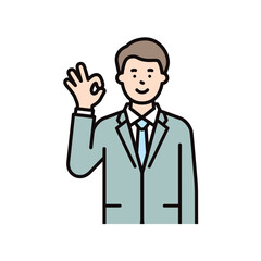OKのポーズをとるスーツを着た男性のビジネスパーソンのイメージイラスト素材