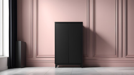 Contemporary 3D Black Cabinet Interior Design for Modern Furniture Presentations and Unique Interior Design Banners