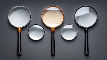 Set of realistic magnifying glasses on black background - obrazy, fototapety, plakaty