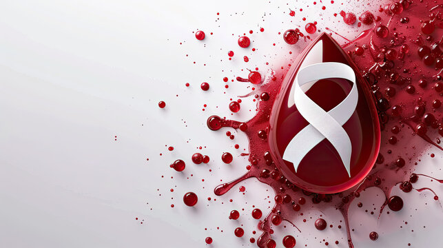  world blood cancer day, leukemia , 28 may, world hemophilia day , 17 april , awareness of blood cancer , september month , 3d blood drop with white ribbon 