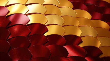 Fototapeta na wymiar This abstract image shows a pattern reminiscent of fish scales in maroon and gold, providing a unique background for design projects or as a concept for luxury products