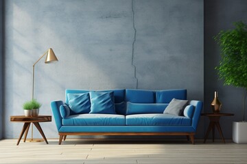 modern living room with sofa. blue colored sofa. 