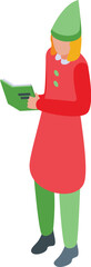 Gnome reading book icon isometric vector. Fairytale elf character. Tiny magical elfin