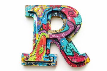 Alphabet letter R built from a graffiti wall, colorful street art font design for poster, banner, website layout. 