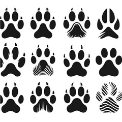 paw  silhouettes -black and white illustration