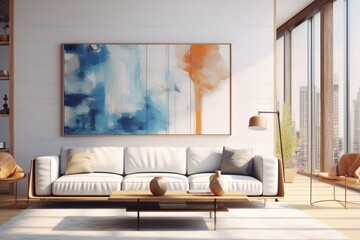 living room interior. painting on wall. white color wall. 