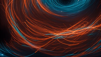 Fototapeta premium Bright twirl of ruby and navy light paths with glistening speckles 