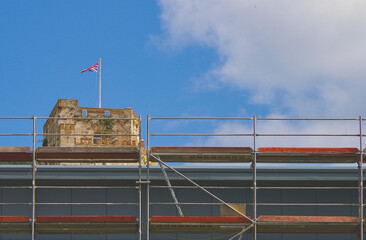 Gibraltar rock, symbol and landmark of British Spanish territory with panoramic views of city and...