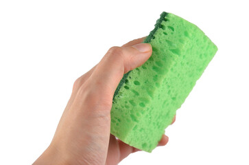 Green washing sponge for dishes in a hand png isolated 