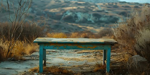 Professional Photo of an Abandoned Table by the Roadside with Copy Space. Concept Abandoned Table, Roadside Setting, Copy Space, Professional Photo, Moody Atmosphere