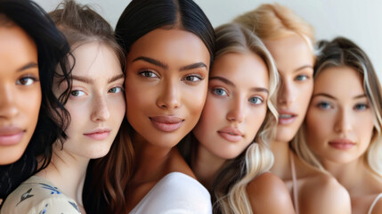 Obraz premium Portrait of diverse group of beautiful women with natural beauty and glowing smooth skin 
