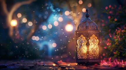 Ramadan Kareem Background with Lantern,Ramadan Kareem greeting photo of beautiful Arabic lantern,Ornamental Arabic lantern with burning candle glowing,
 - obrazy, fototapety, plakaty