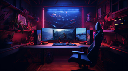 Fototapeta na wymiar A general view of a professional gamers home office