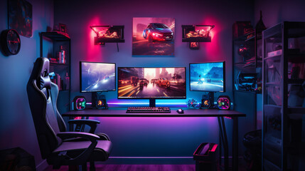 A general view of a professional gamers home office - obrazy, fototapety, plakaty