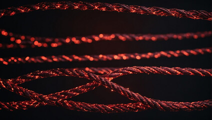 Crimson red interwoven lines on a dark background with bokeh lights. - obrazy, fototapety, plakaty