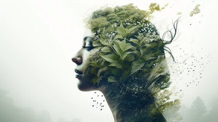 A womans profile intertwined with nature a captivating